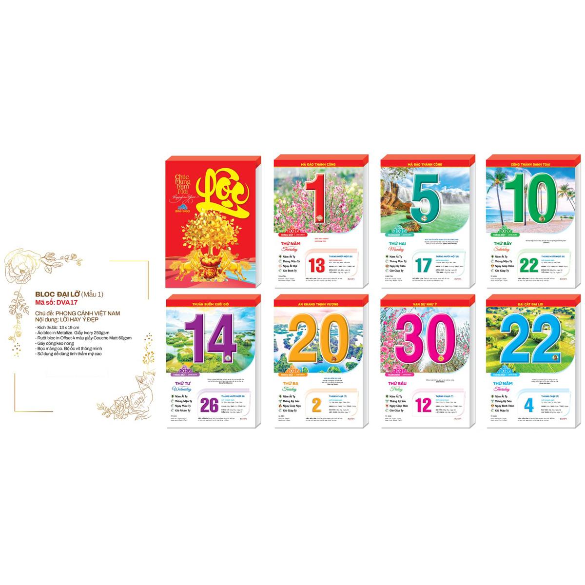Lịch Bloc Đại Lỡ 2026 - Phong Cảnh Việt Nam - Lời Hay Ý Đẹp - Đại Việt Á DVA17