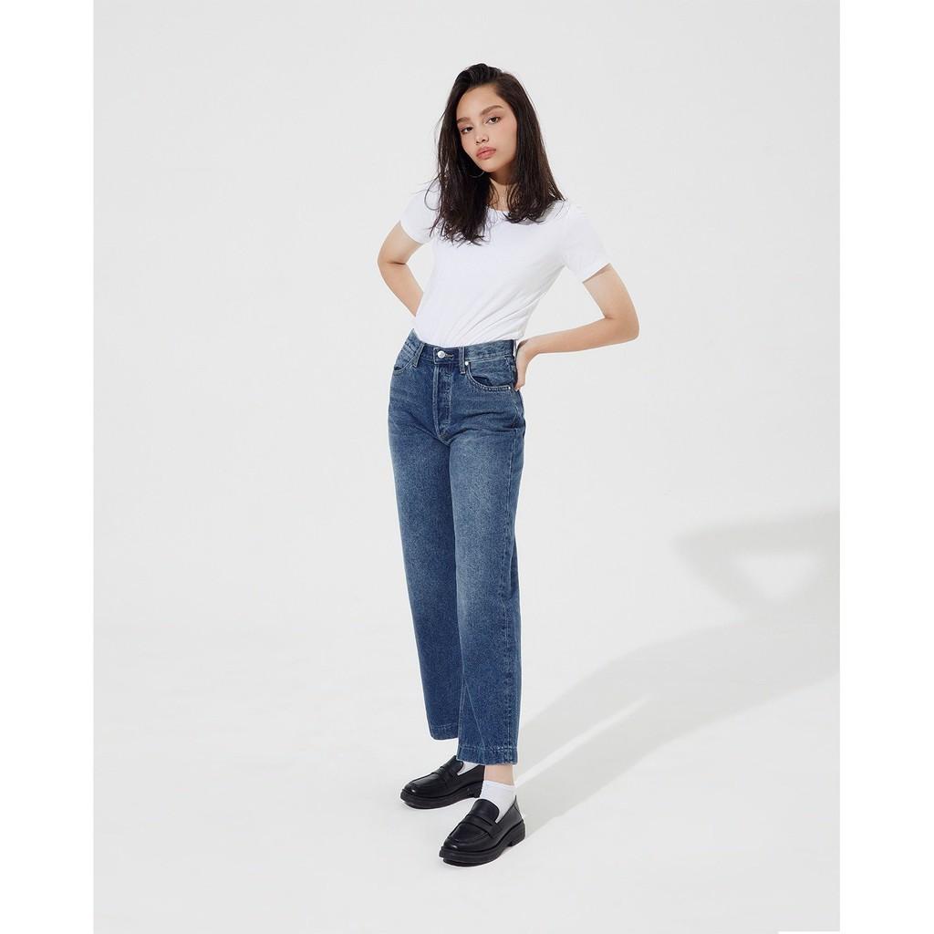 TheBlueTshirt - Quần Jeans Lưng Cao Nữ Ống Rộng Màu Đậm - The Original Dad’s Jeans Dark Blue Wash