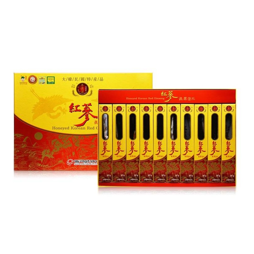 Hộp 10 Củ Hồng sâm 6 Tuổi tẩm mật ong Daedong Korea - Daedong Honeyed Korean Red Ginseng