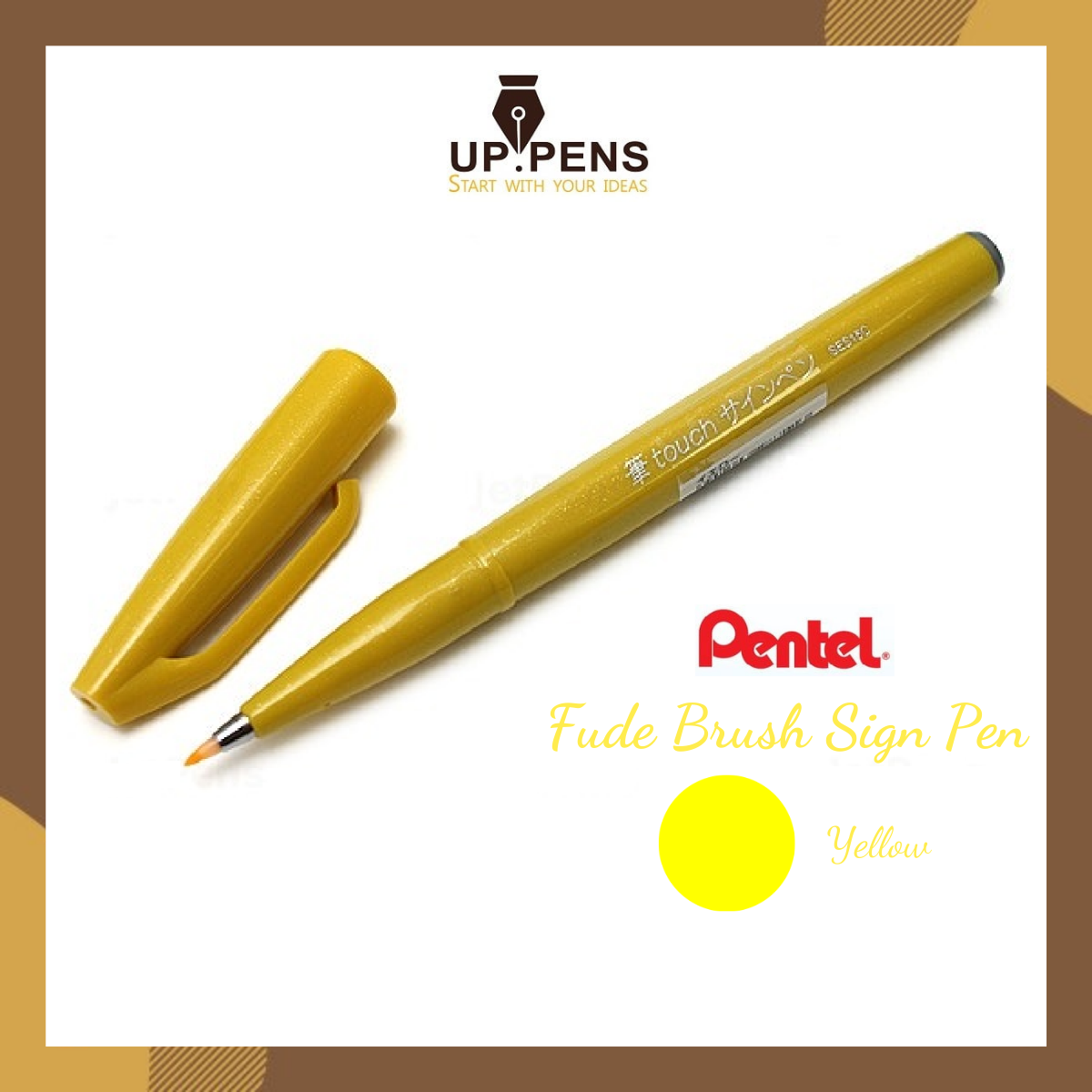Bút lông viết chữ calligraphy Pentel Fude Touch Brush Sign Pen - Màu vàng (Yellow)