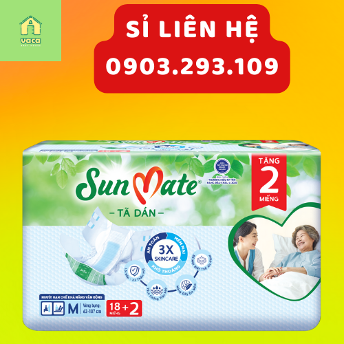 Tã/bỉm DÁN người lớn Sunmate gói tiết kiệm size M18+2/L16+2/XL18+2