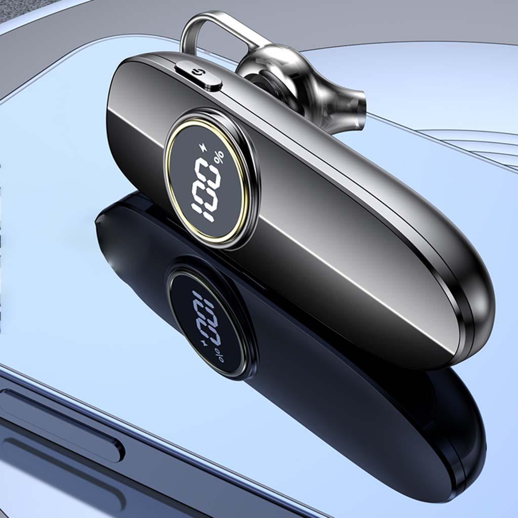 Bluetooth 5.2 Earphone IPX7 Waterproof 48H Call LED Battery Display Single-Ear Headset for Running Office Driving Business Handsfree
