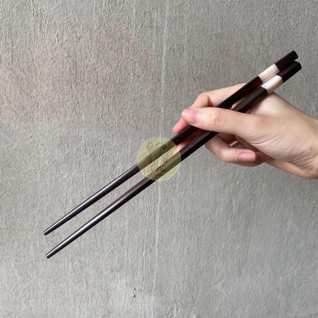 Đũa gỗ Trắc đen Vuông khảm trai trắng 25cm siêu sạch - Hàng đẹp - Đũa gỗ Cao Cấp