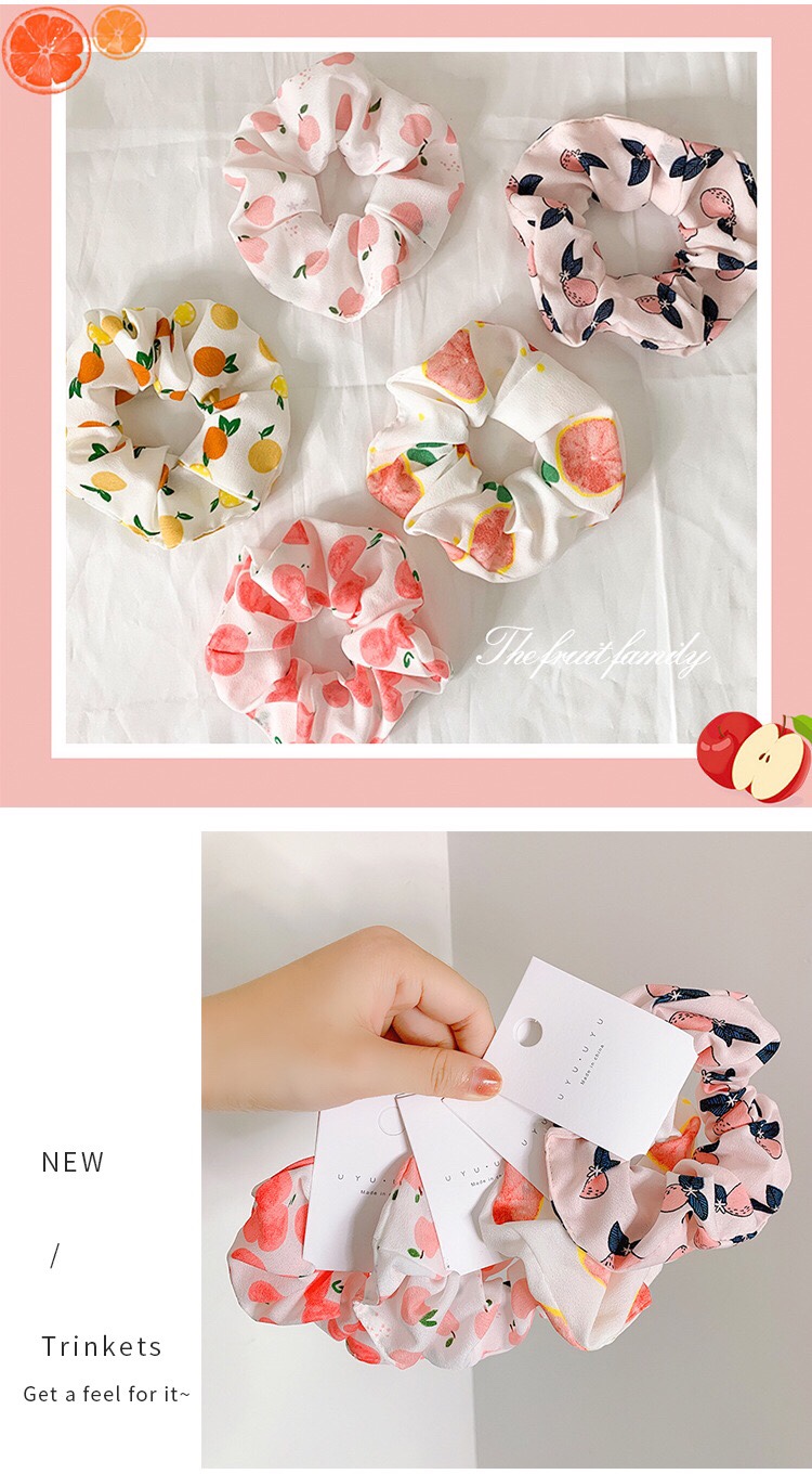 Dây Thun Tóc Nữ Scrunchies, Cột Tóc Scrunchies Hoa Quả Đáng Yêu