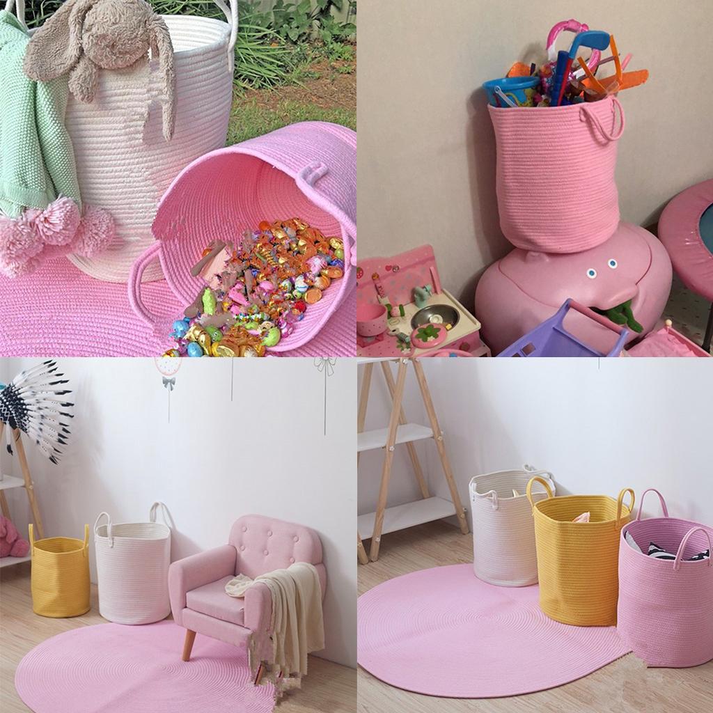 Cotton Woven Storage Baskets Cotton Rope Handle Basket Kids Toys Basket Laundry Hamper