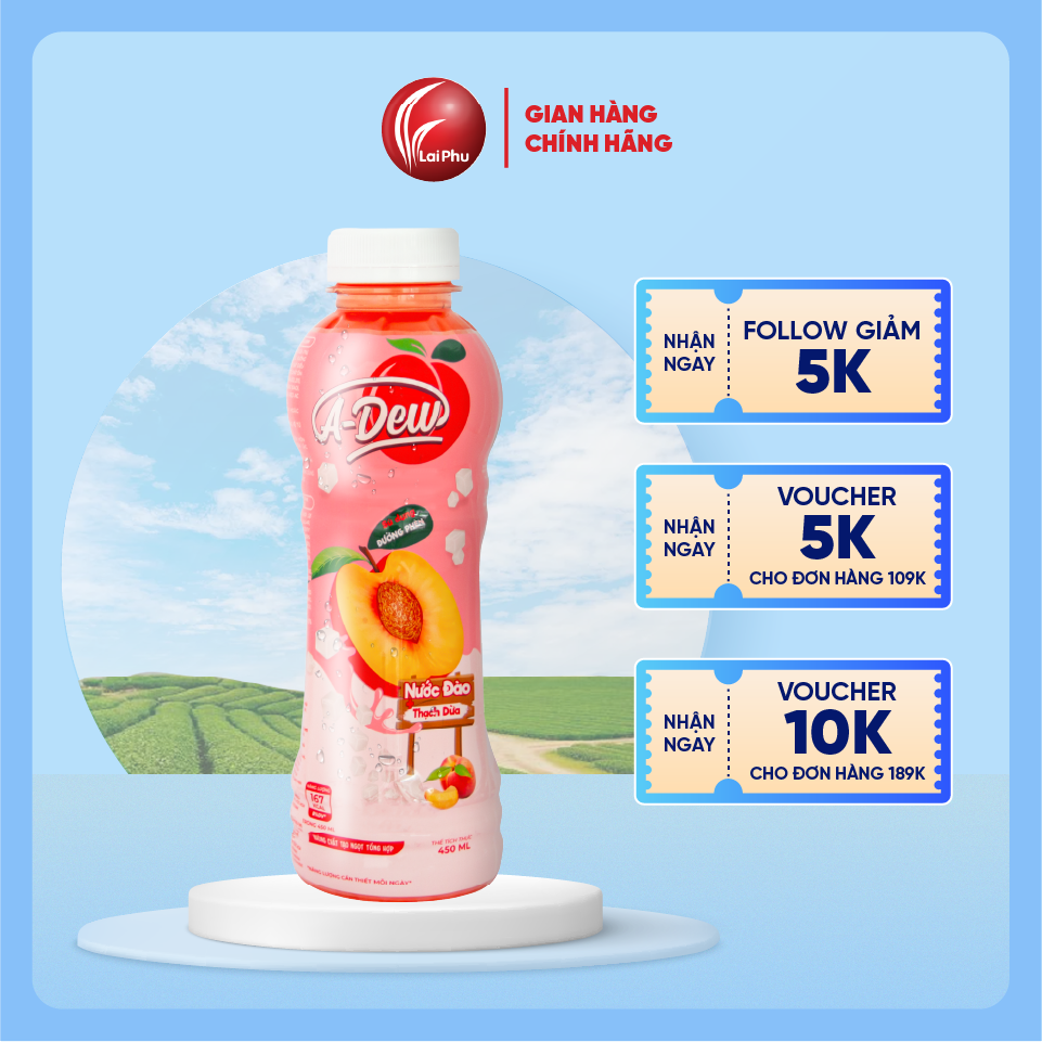 Nước Đào Thạch Dừa A Dew 450ml - Lốc 6 chai