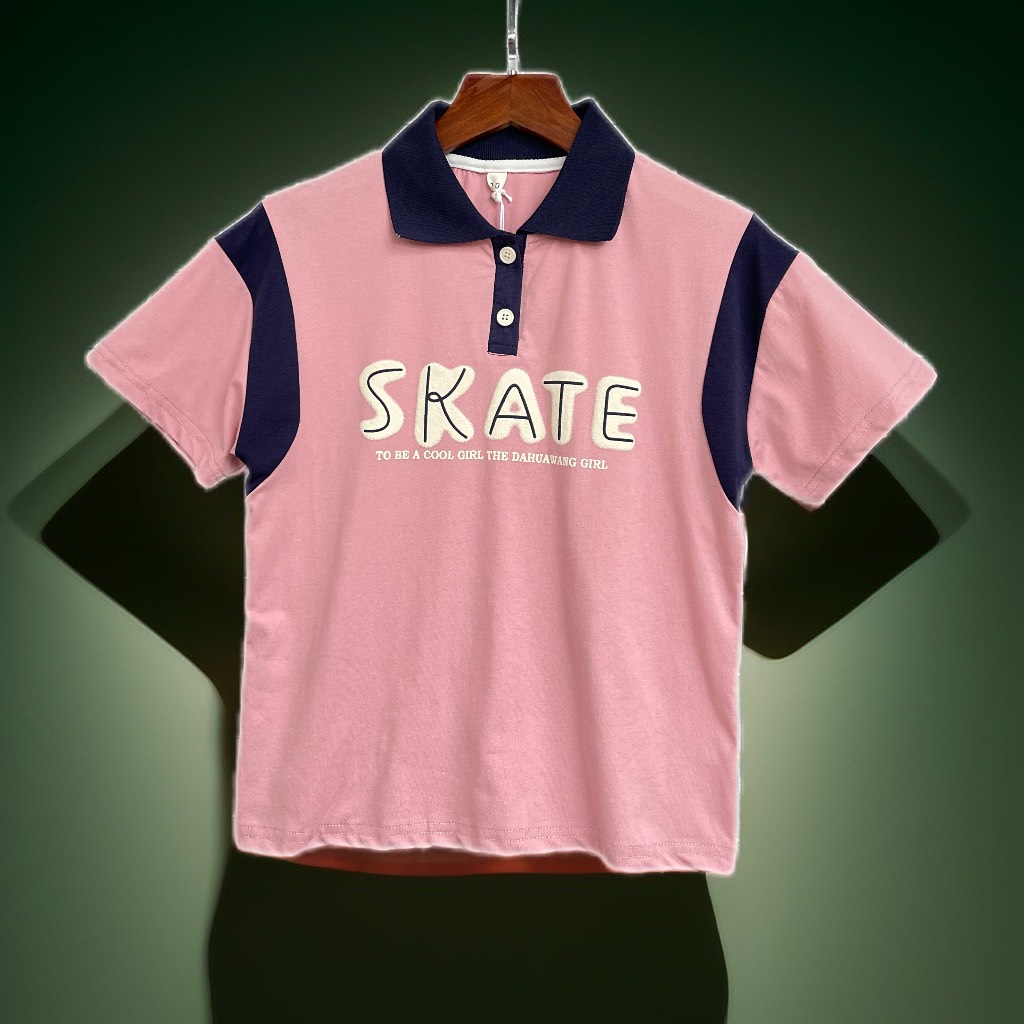 Áo Polo bé gái cộc tay size đại 7-14 tuổi chữ SKATE vải cotton cao cấp co giãn 4 chiều kiểu dáng khỏe khoắn thời trang