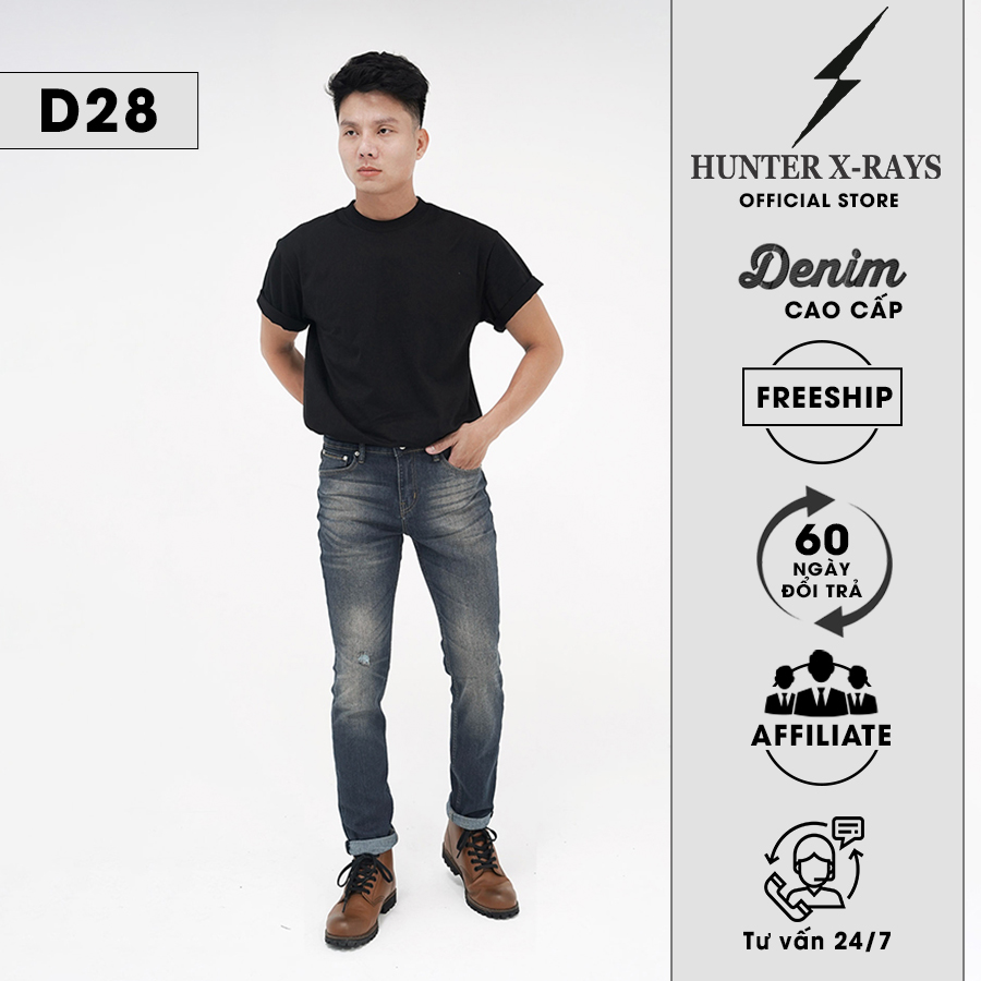 Quần Jeans Nam Cao Cấp HUNTER X-RAYS Form Slimfit Thun Màu Xanh Căn Bản D28