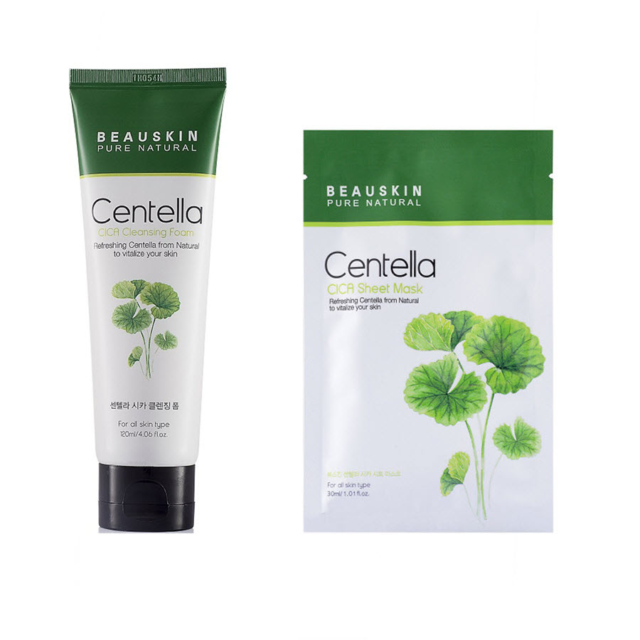 Combo Sữa rửa mặt Beauskin Centella CICA Cleansing Foam 120 ml - Mặt nạ dưỡng da Centella CICA