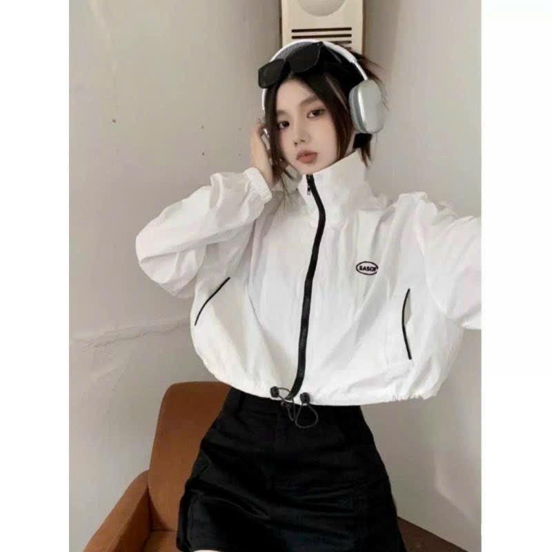 [FREESHIP] Áo Khoác Dù Nữ Phối Phong Cách Form Rộng Dáng Lửng Hàng Xinh Mặc Mát Mẻ Cổ Áo Đẹp Hot trend HTM FASHION - Trắng