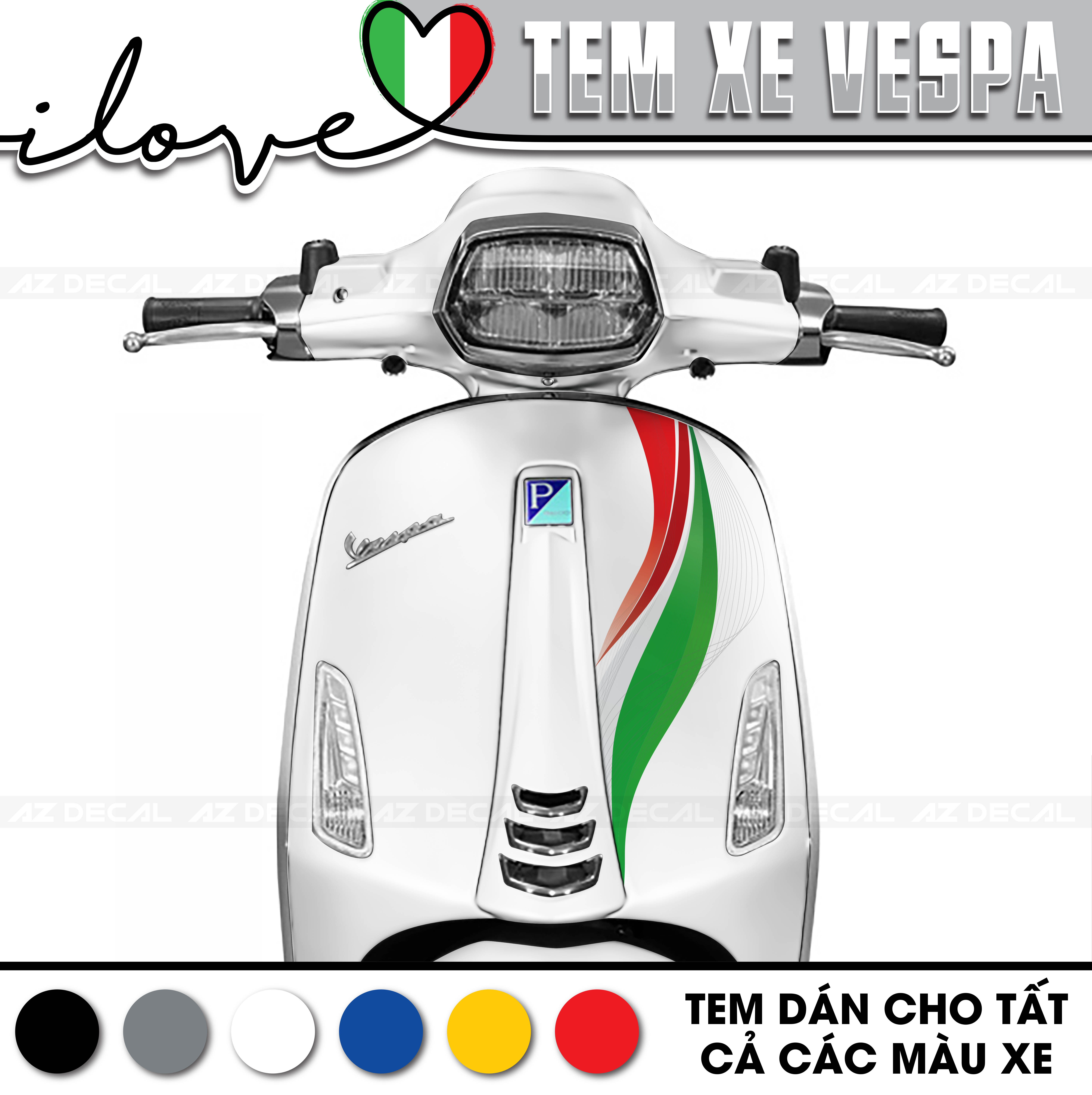 Tem Xe Vespa Sprint/Primavera/LX/GTS Thiết Kế Italia | VP02 | Decal Rời Chống Nước, Dễ Dán