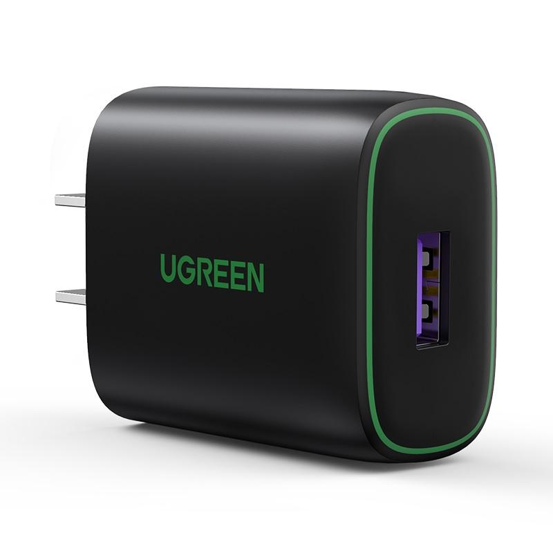 Sạc USB 1 cổng Fastcharge 22.5W màu đen chuẩn cắm US Ugreen 80913 Hàng chính hãng