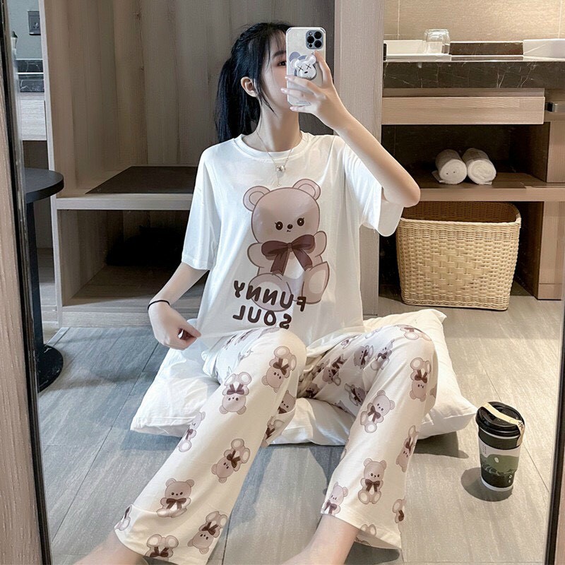 Đồ bộ thun mặc nhà - Độ bộ mặc ngủ nữ siêu cute chất thun cotton dày mịn thoáng mát thấm hút mồ hôi tốt