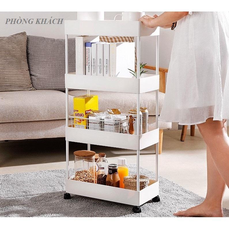 Kệ Đựng Đồ Đa Năng 4 Tầng Nhựa ABS Có Bánh Xe Di Chuyển Khung Inox Chịu Lực Đến 20 Kg