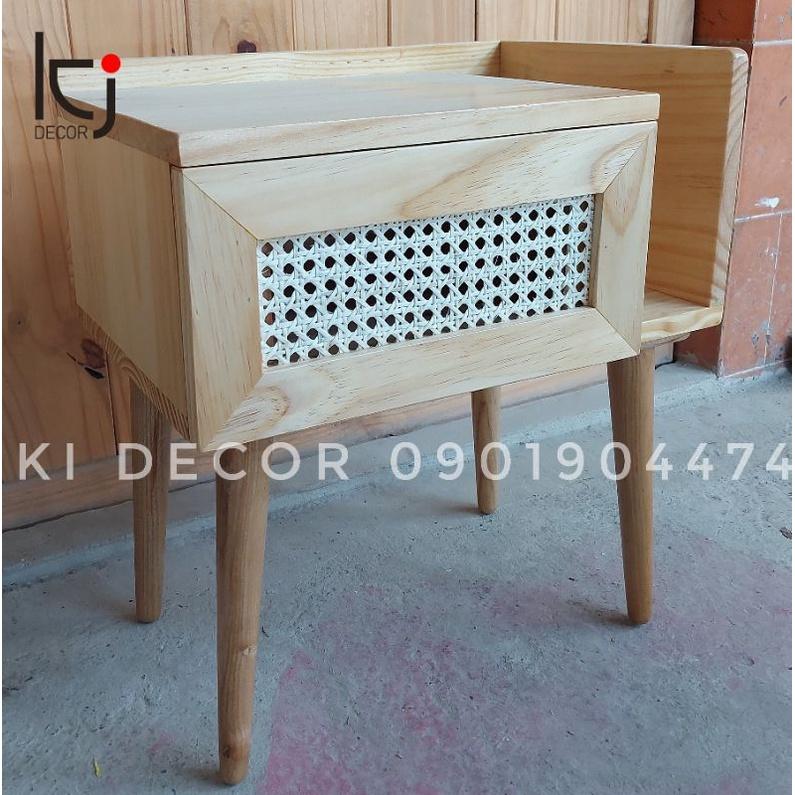 TỦ ĐẦU GIƯỜNG KẾT HỢP KỆ SÁCH GỖ THÔNG SIZE 50×35×55CM - TỦ GỖ DECOR PHÒNG NGỦ