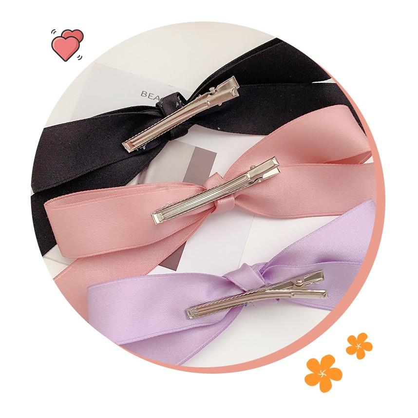 Cặp tóc nơ nhỏ dài vải satin Hàn Quốc xinh xắn dễ thương tiểu thư - Phụ kiện tóc, dây cột tóc