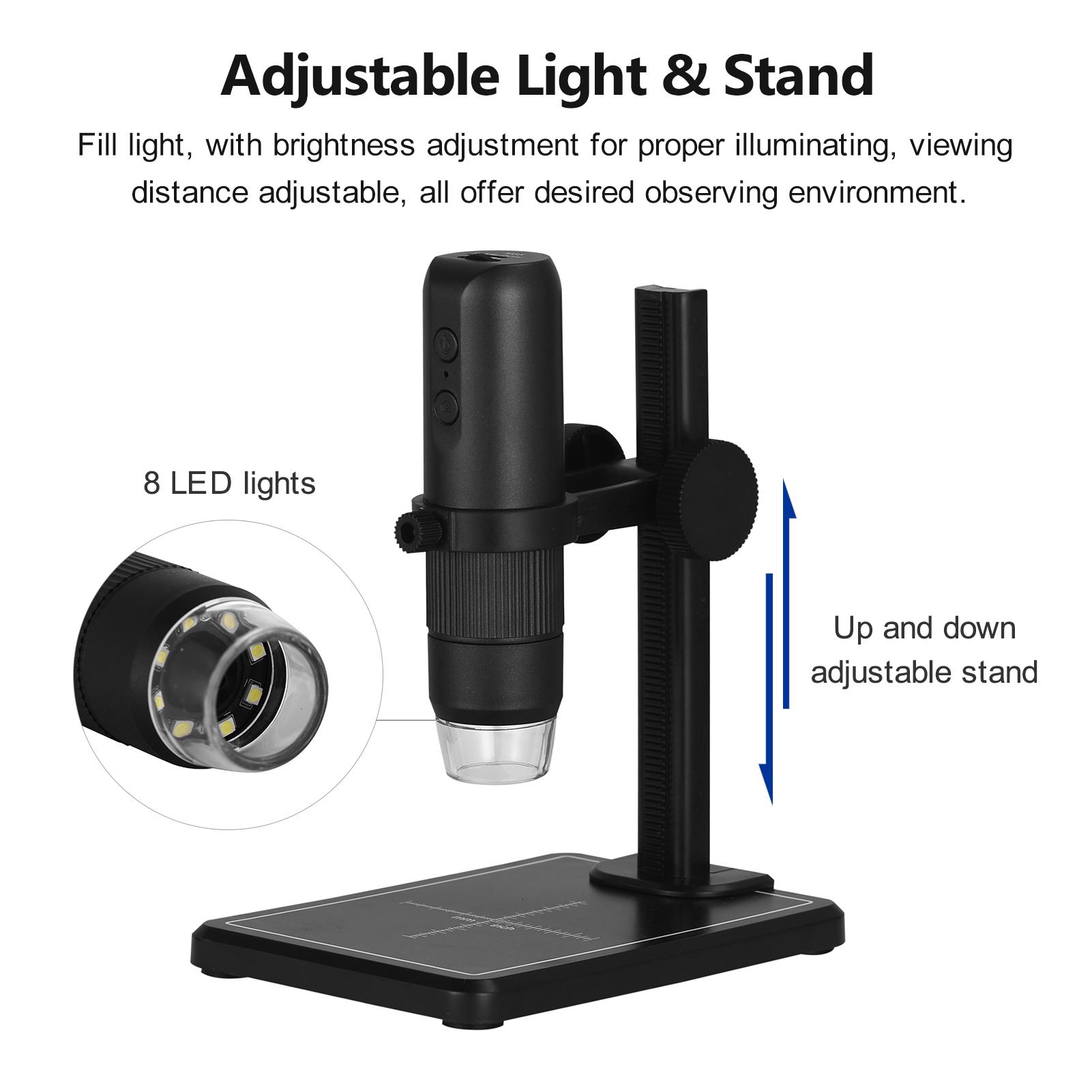 WiFi Wireless Digital Microscope Handheld Portable Microscope Camera 50X to 1000X Magnification 8 Adjustable LED