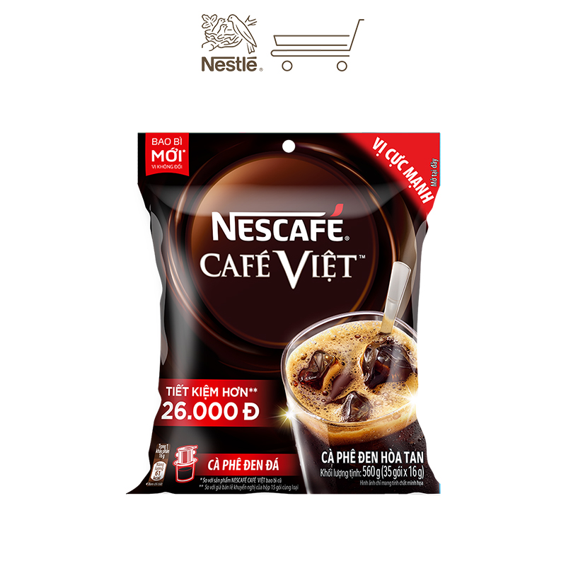 [VOUCHER 25K + TẶNG BỘ 3 LY THỦY TINH] Combo 2 túi cà phê hòa tan Nescafé café Việt cà phê đen đá (Túi 35 gói x 16g)