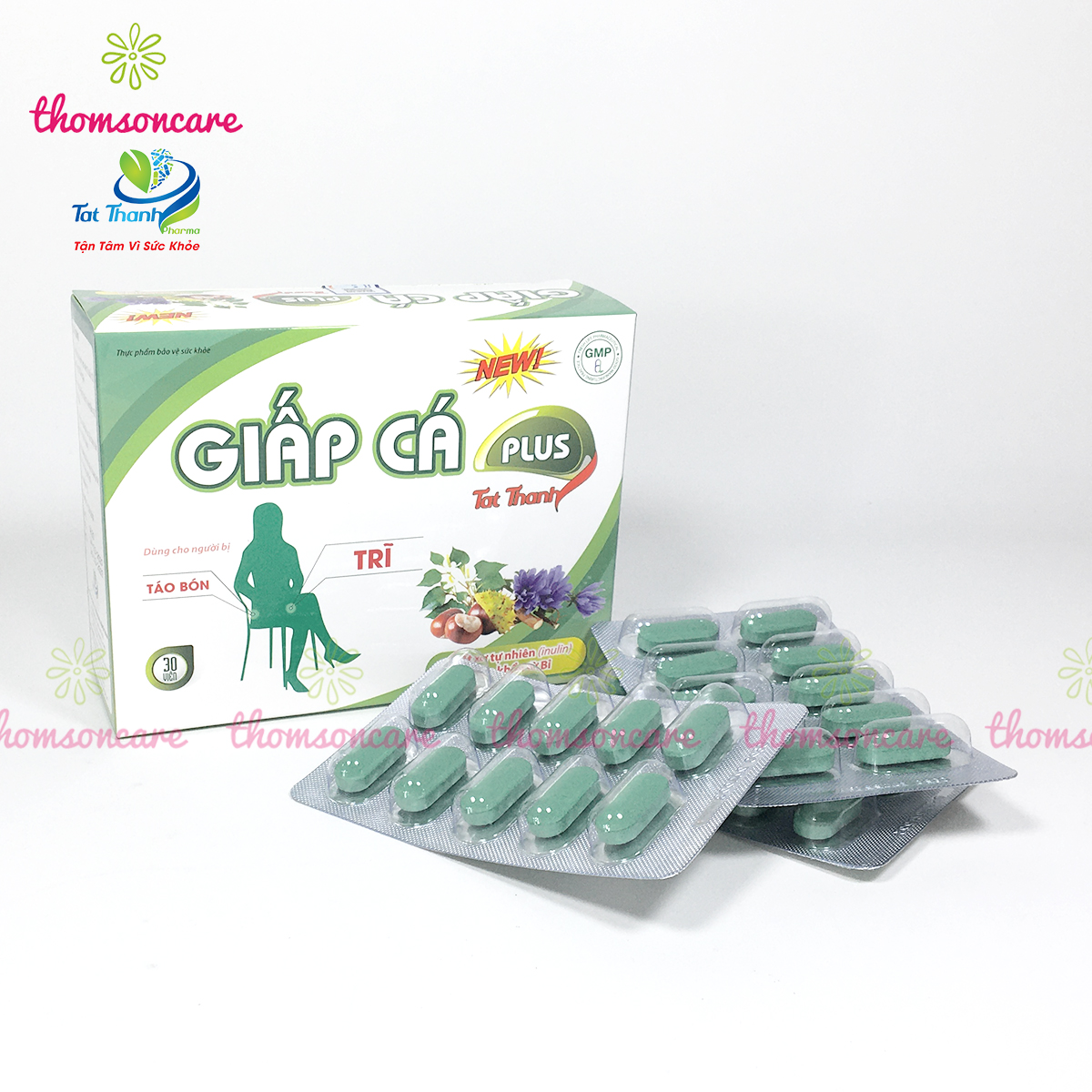 Viên uống Giấp Cá Plus - Giảm trĩ nội, ngoại từ thảo dược, chất xơ hòa tan và Rutin - Hộp 30viên
