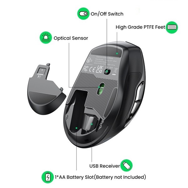 Chuột Bluetooth 5.0 và Wireless 2.4Ghz Ugreen 90855 ( Silent) - Hàng Chính Hãng