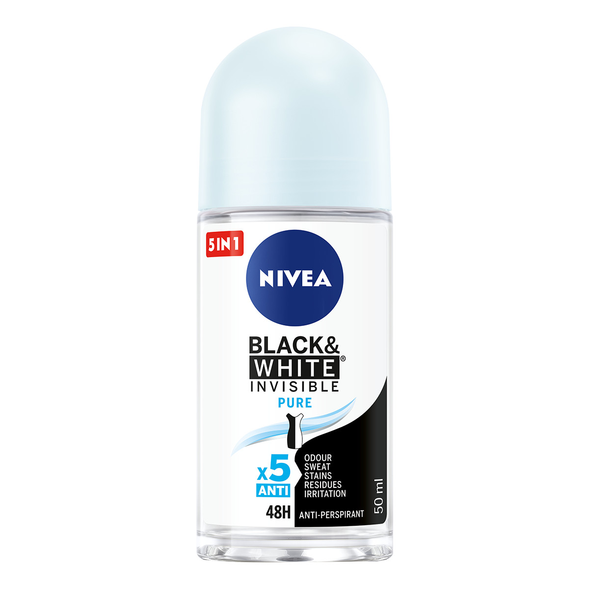 Lăn Ngăn Mùi NIVEA Black &amp; White Ngăn Vệt Ố Vàng Vượt Trội 5in1 (50ml) - 82234