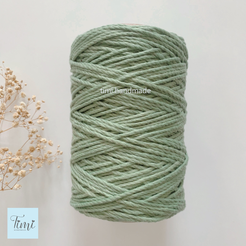 Dây thừng macrame cotton màu XANH SAGE size 3mm/5mm mềm mịn