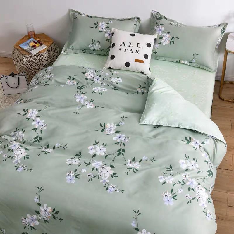 CHĂN GA GỐI POLY COTTON HOA DÂY XANH, SET CHĂN GA GỐI 5 MÓN -PP