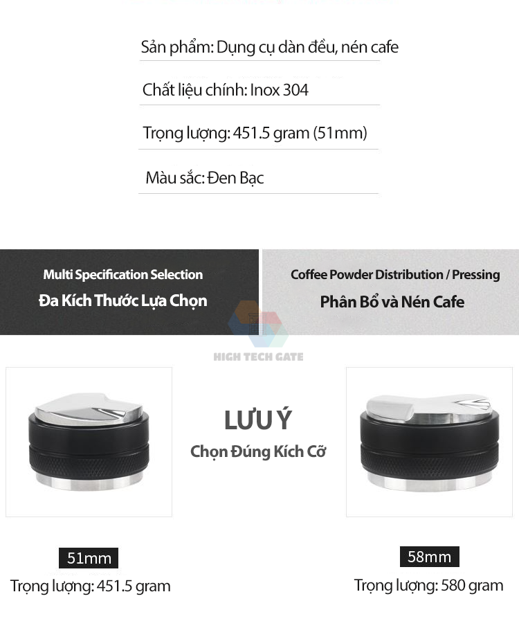 Dụng cụ dàn đều kiêm nén cà phê 2 trong 1, phân bổ cafe OCD và Tamper cho pha chế cà phê máy Espresso chuyên nghiệp, hàng chính hãng