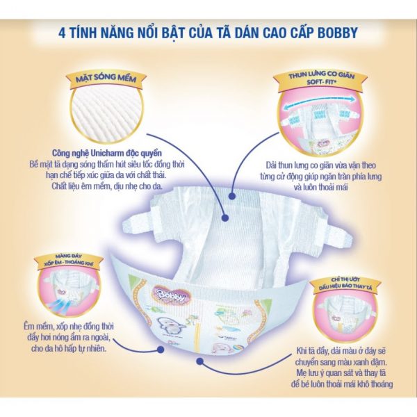 Tã dán Bobby siêu thấm - khô thoáng L68