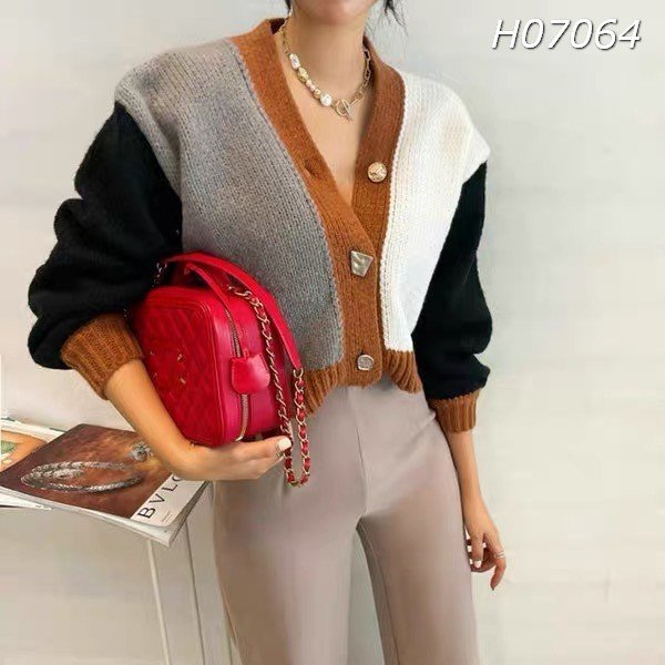 Áo len nữ trơn QCCC,khoác Cardigan mỏng nút cổ V,tay dài,phối màu cưng xỉu