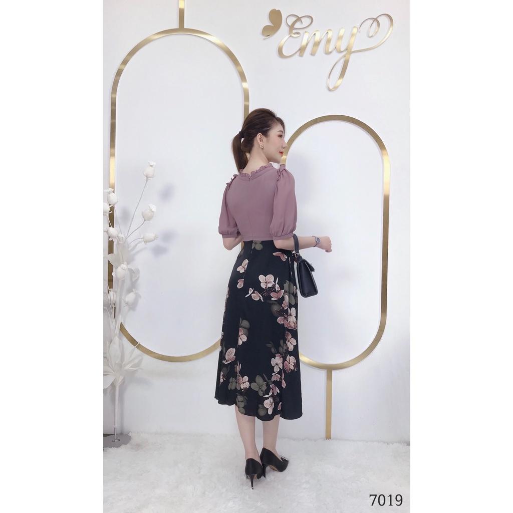 Đầm EMY EM7019 Xoè Phối Cổ Nhún Bèo