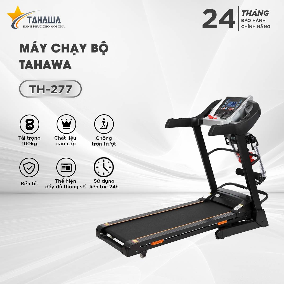 Máy chạy bộ  TAHAWA TH-277 Máy chạy bộ tại nhà thiết kế sang trọng, tiện lợi, hiện đại, cải thiện, tăng cường sức khỏe khi sử dụng