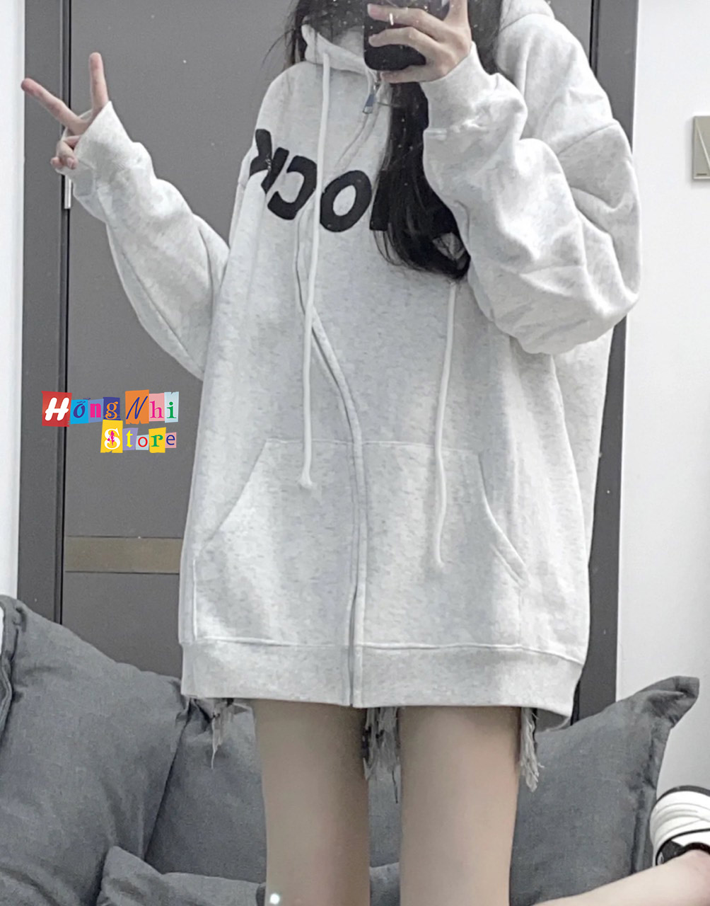 Áo Khoác Hoodie Zip Nỉ ACHOCK Tay Phồng Dây Kéo Dáng Rộng Nam Nữ Oversize Ulzzang Unisex - MM