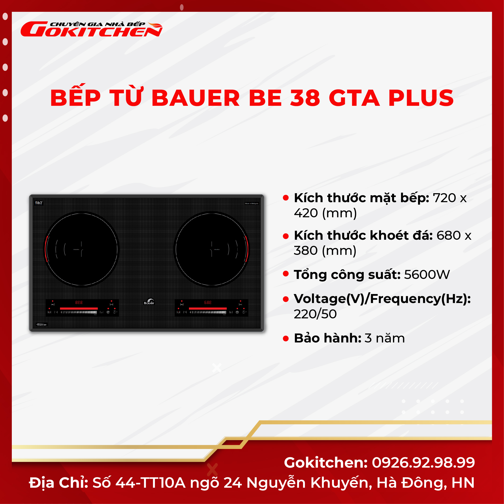 Bếp từ đôi chất lượng cao BAUER BE 38 GTA PLUS - Hàng Chính Hãng