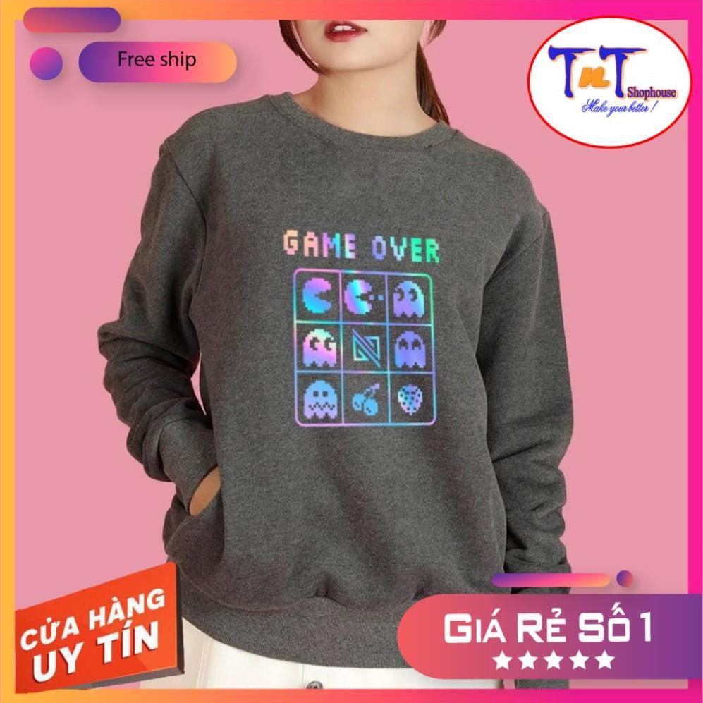 AS22 Áo Sweater Game Over Phản Quang Áo Nỉ Dài Tay Unisex Nam Nữ thời trang cao cấp sinh viên học sinh