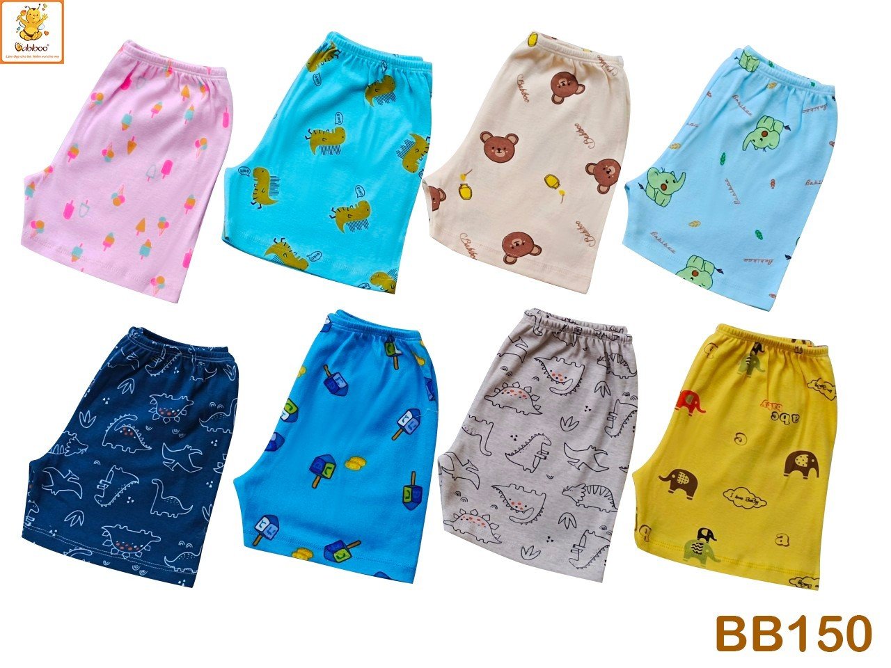 Quần đùi bé trai Babiboo vải cotton co dãn, họa tiết đáng yêu BB150