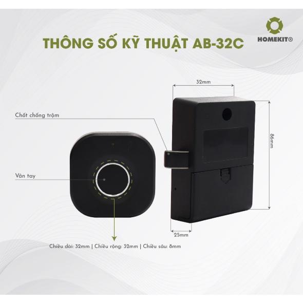 Khóa điện tử thông minh dành cho ngăn kéo tủ HOMEKIT AB-32C thẻ từ và điều khiển app điện thoại, thiết kế nhỏ gọn