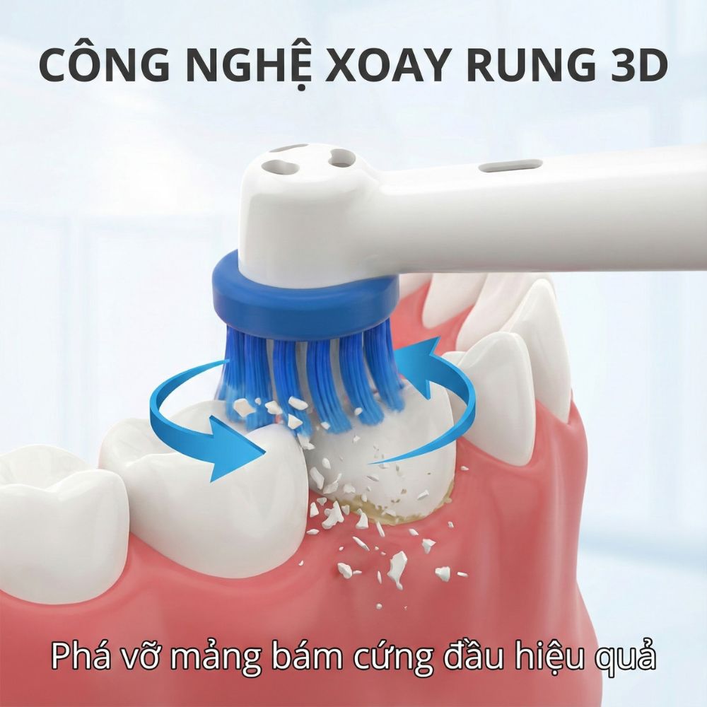 Bàn chải điện đầu xoay tròn Kachi MK361 kèm đế sạc không dây và 2 đầu bàn chải