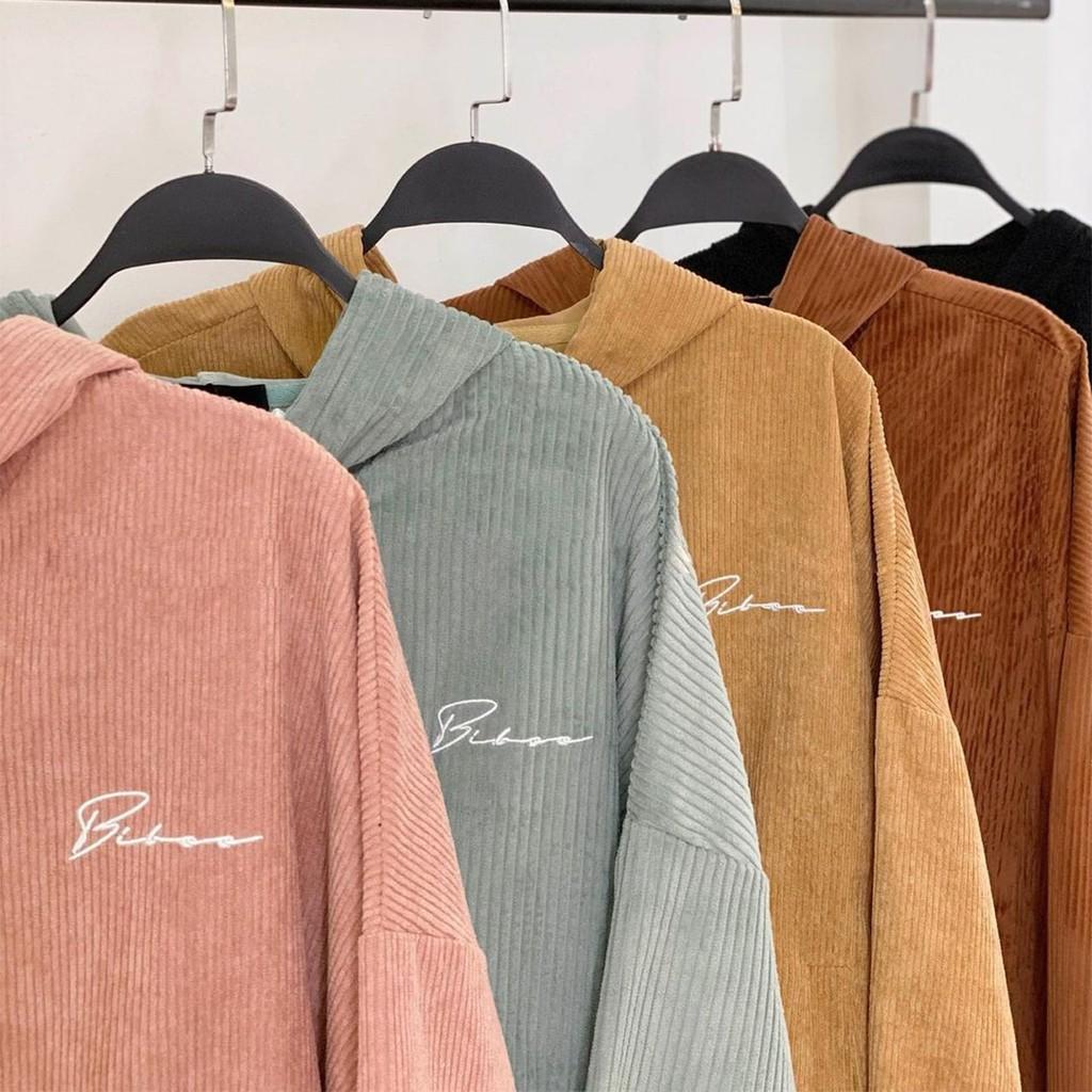 Áo Khoác Nhung THIFU FASHION Nhung Gân Mềm Mịn Tay Phồng, Mặt Lưng In Chữ Biboo Sắc Nét
