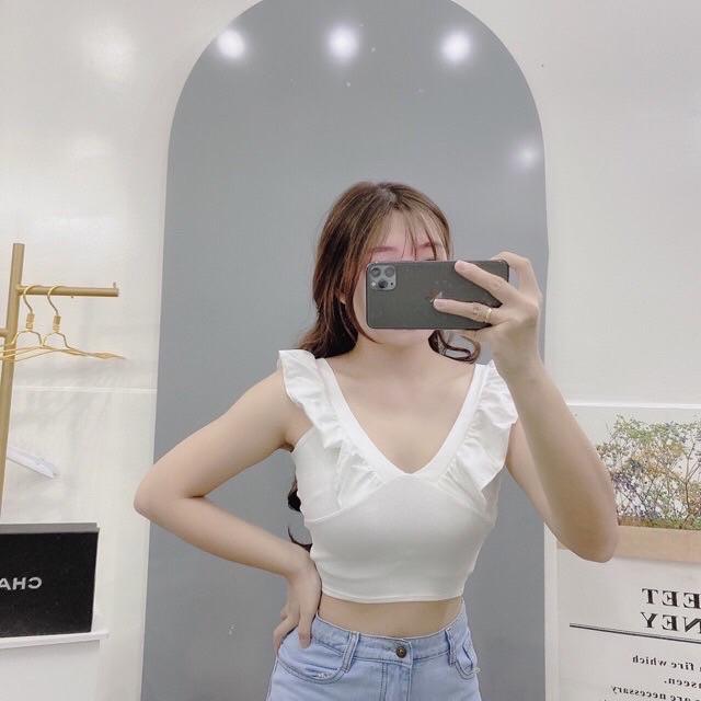 Áo croptop cổ V cánh tiên siêu sang chảnh