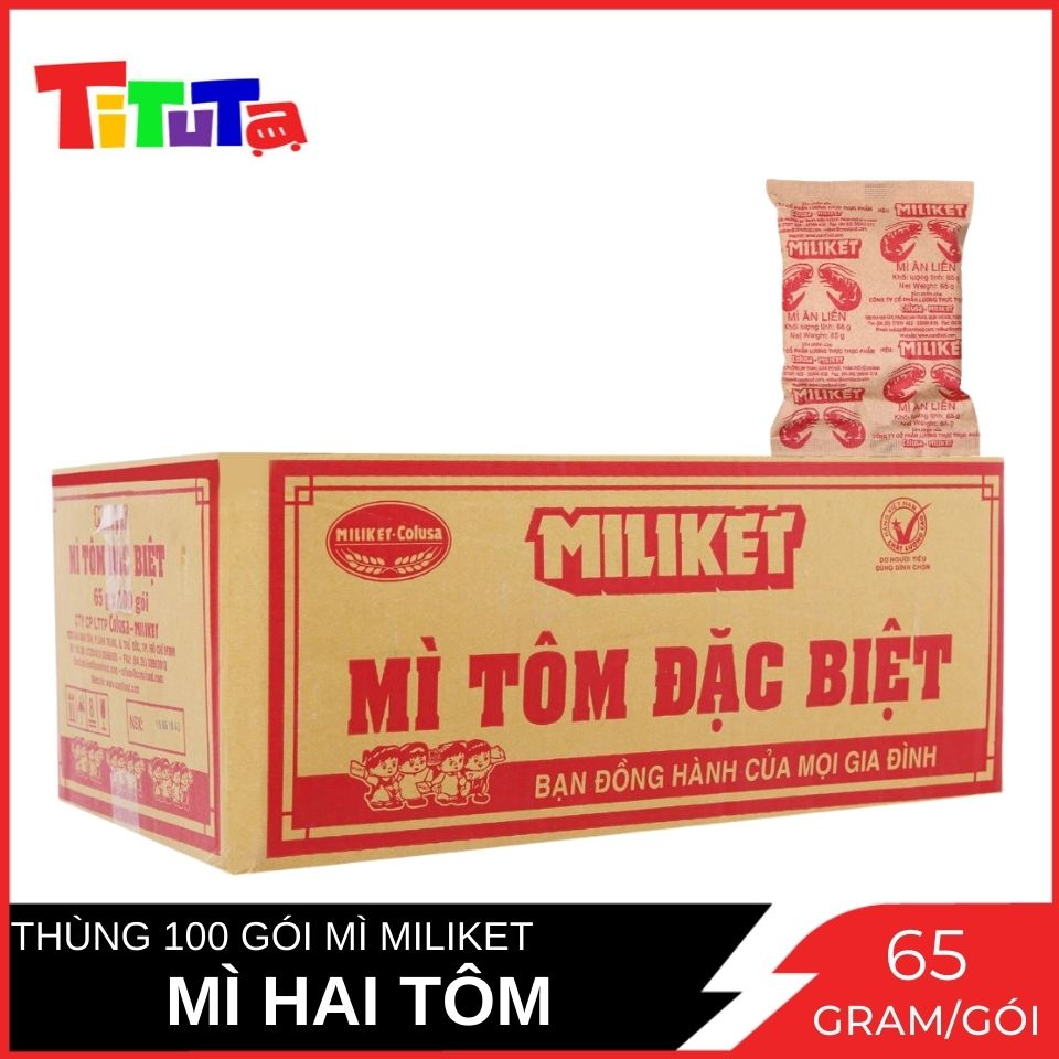 Mì Ăn Liền Hai Tôm Mì Miliket Thùng 100 Gói 65g