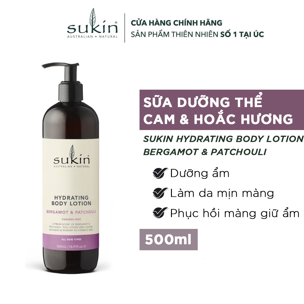 Sữa Dưỡng Thể Hương Cam Bergamot Và Hoắc Hương Sukin Hydrating Body Lotion Bergamot &amp; Patchouli 500ml