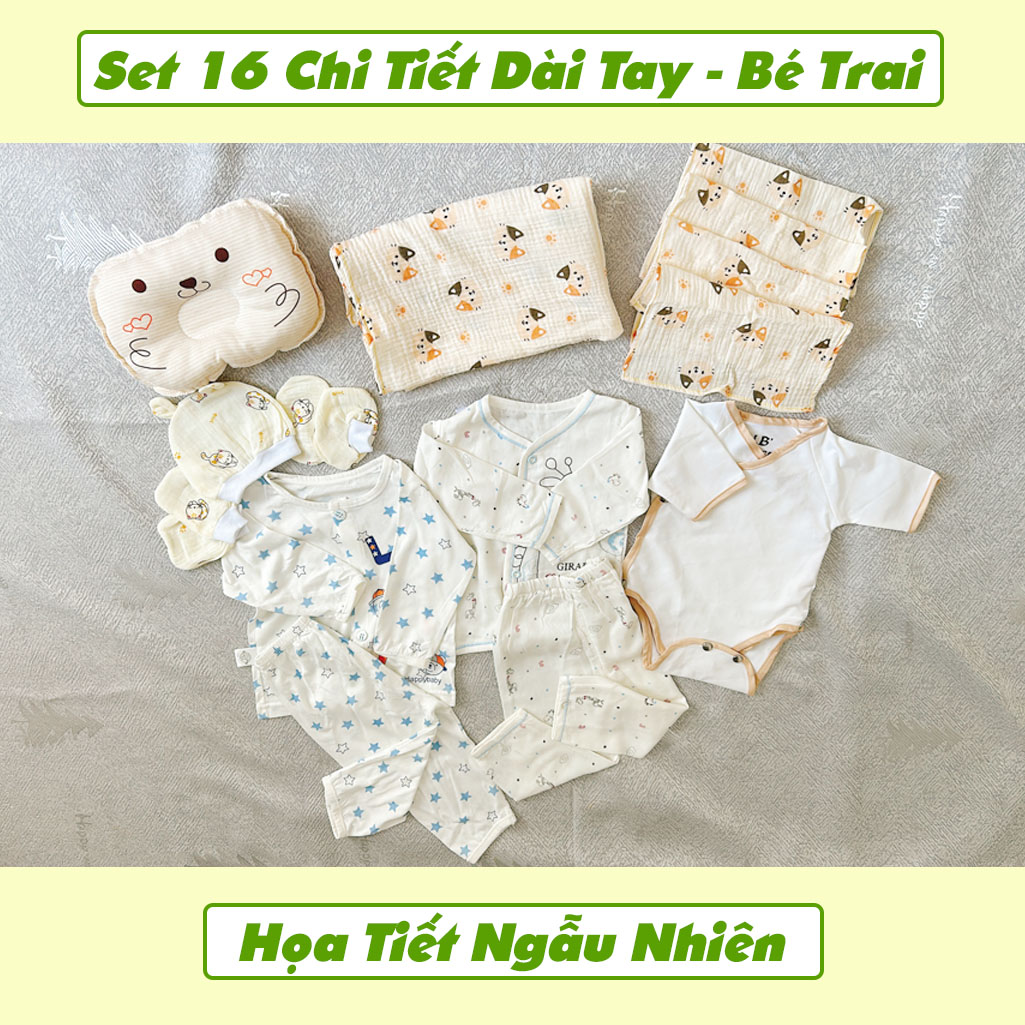 Set Quà Tặng Sơ Sinh Đầy Tháng 16 Chi Tiết Dài Tay Cho Bé Trai NB House Kids (Mẫu Ngẫu Nhiên)
