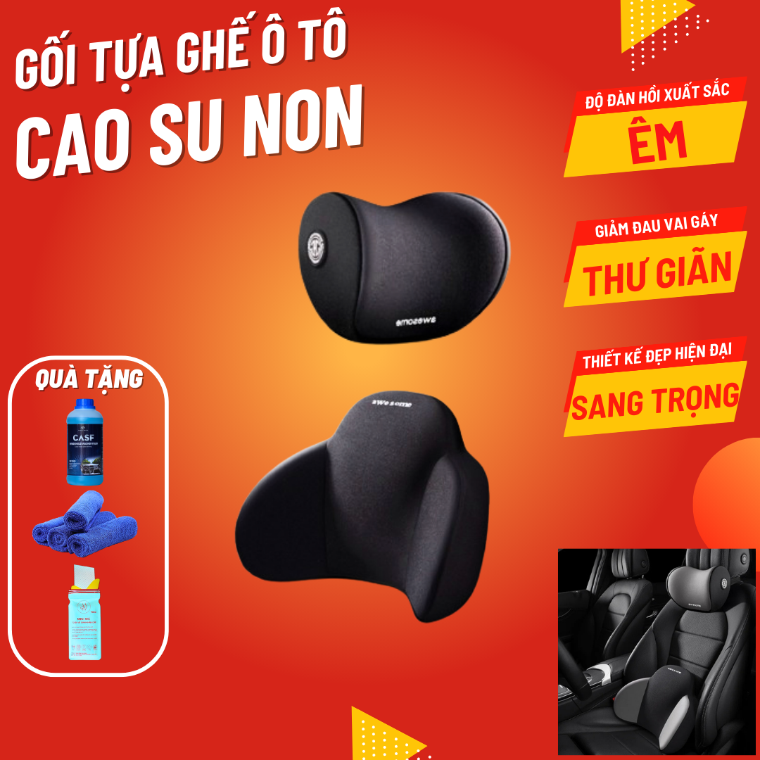 Gối tựa đầu và lưng ghế ô tô cao su non cao cấp giảm mỏi cổ đau lưng.