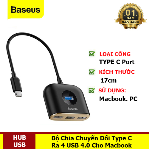 Bộ Chia HUB Ra 4 Cổng USB 3.0 Chuyển Đổi Từ Type C Ra 4 Cổng USB Hoặc Từ USB Ra 4 Cổng USB - Hàng Chính Hãng Baseus