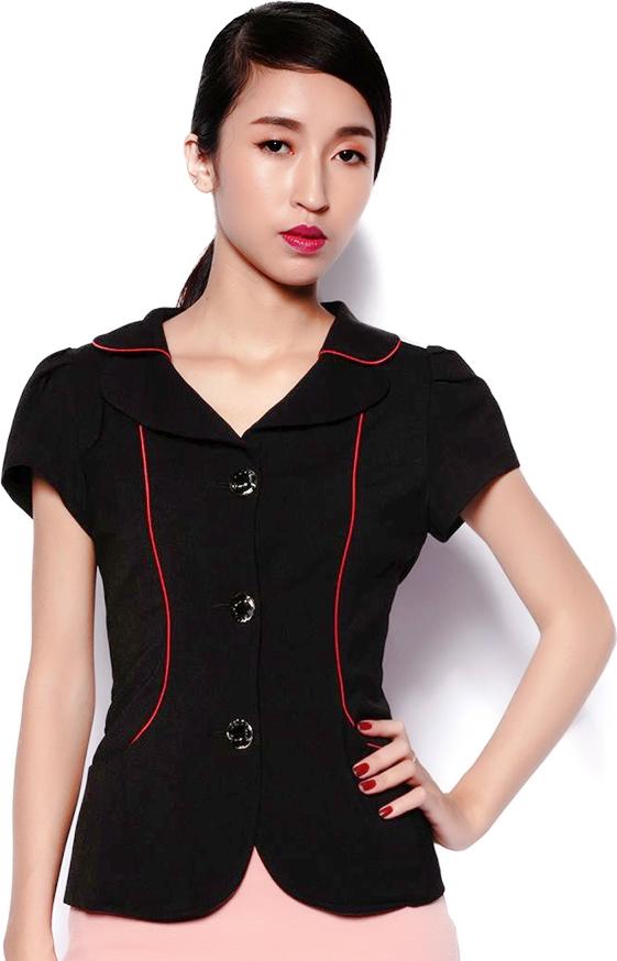 Áo Nữ Tay Ngắn Phối Viền - Đen