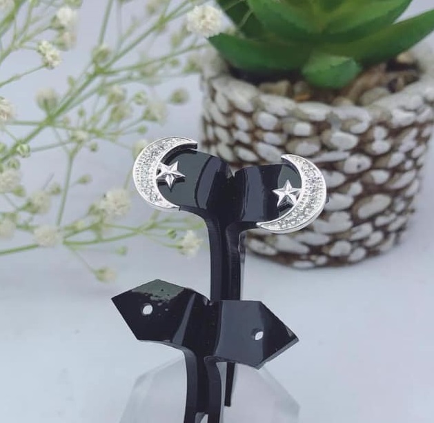 Bông tai hình trăng sao khuyên nụ chất liệu bạc s925 MS45s