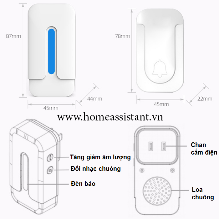 Chuông Cửa Không Dây Wifi Tuya Nút Bấm Không Dùng Pin WDR02