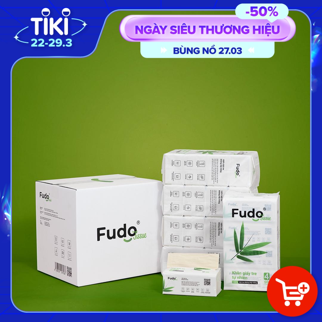 Khăn giấy khô Fudo® TISSUEPack™ từ tre không bụi vụn, không tẩy trắng - Thùng 20 gói/130 tờ - 03 lớp siêu thấm