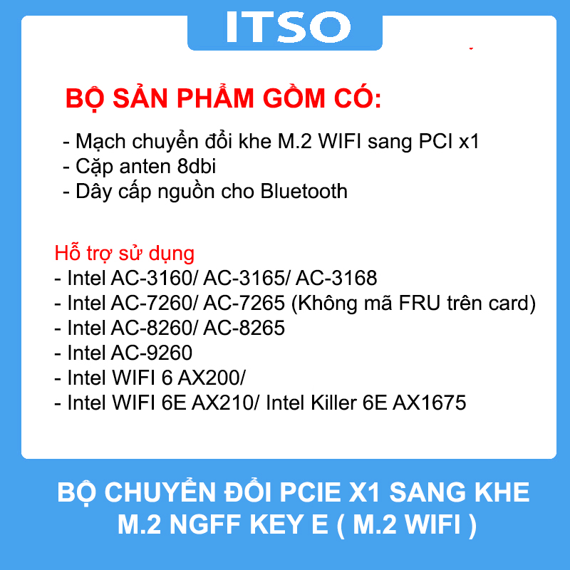 Bộ chuyển đổi khe cắm PCIE sang khe cắm M.2 WIFI Key E có hỗ trợ Bluetooth